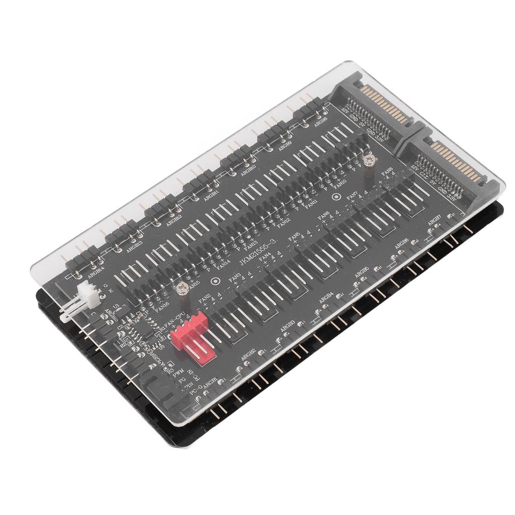 2 in 1 16 Way ARGB PWM Fan Hub SATA Interface Power Supply Magnetic 4Pin PWM 3Pin ARGB Case Fan Hub with Acrylic Case