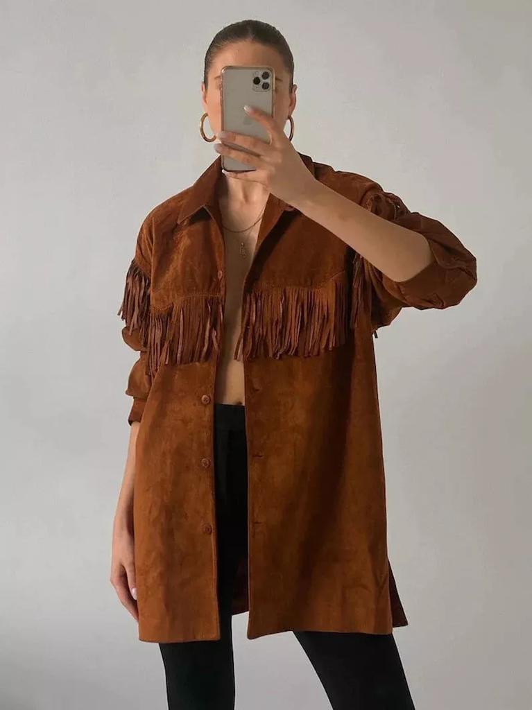 Handmade Designer Fashion Women's Genuine Soft Brown Suede leather Blazer Jacket