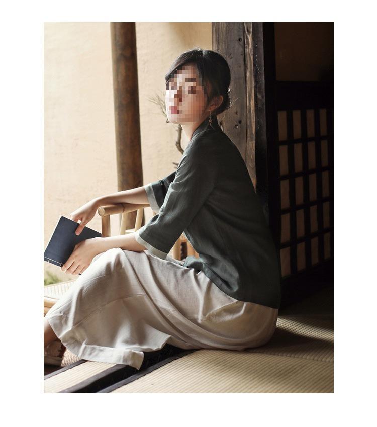 Zen Style Women's Tea Color Qipao Tang Suit Top - ROC Era