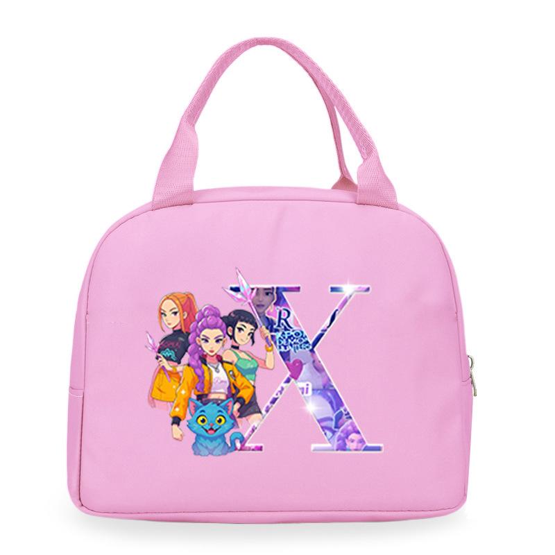 Trend Kpop Anime Cartoon Peripheral 26 Letter Printing Bento Bag Commuter Portable Lunch Box Bag