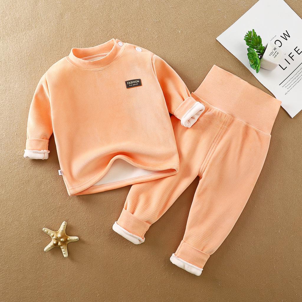 0-4J Winter Kinder Thermo-Unterwäsche Set Fleecegefütterter warmer Schlafanzug für Baby & Kleinkind Thermisches Oberteil + Hose mit hohem Bund Kaltwetter-Basisschicht