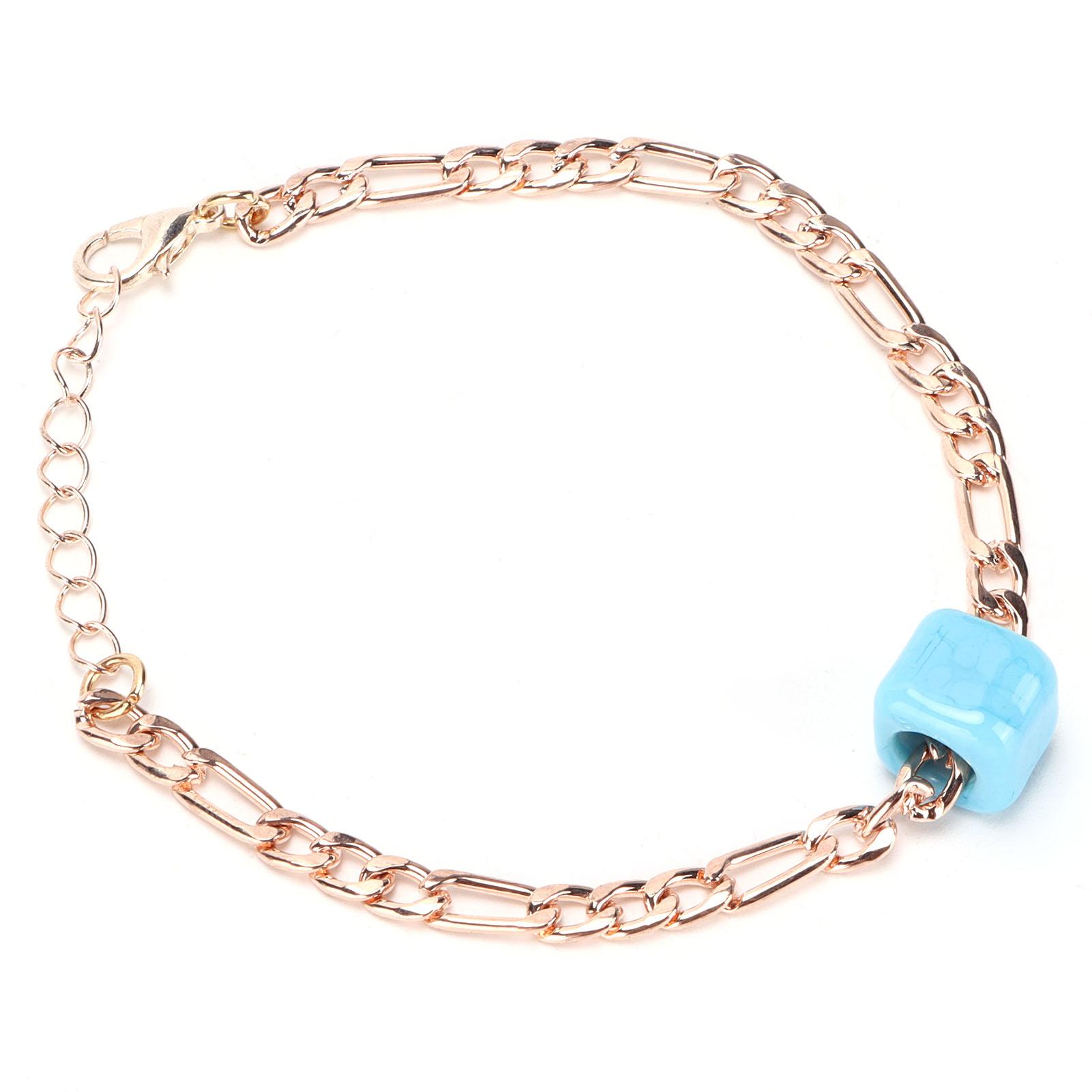 Glass Bead Bracelet   Big Hole Blue Glass Bead Geometric Bracelet for Decoration GiftGiving(  Gold Bra )