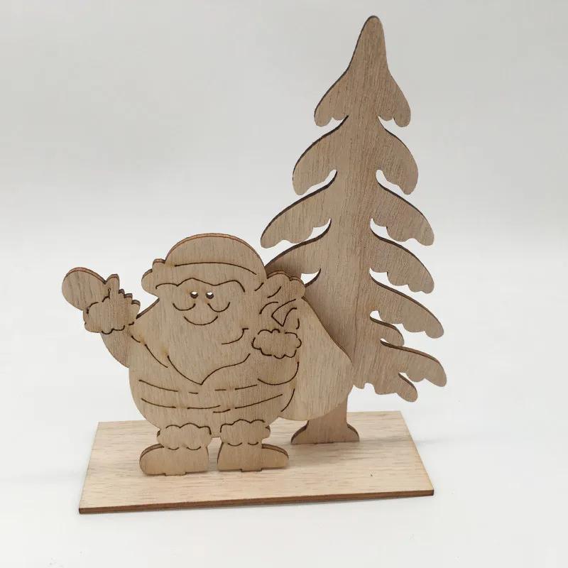 Christmas Decoration Wood Slices with Stand Christmas Wooden Tree/Elk Deer Crafts for DIY Christmas Ornaments Kids Gifts