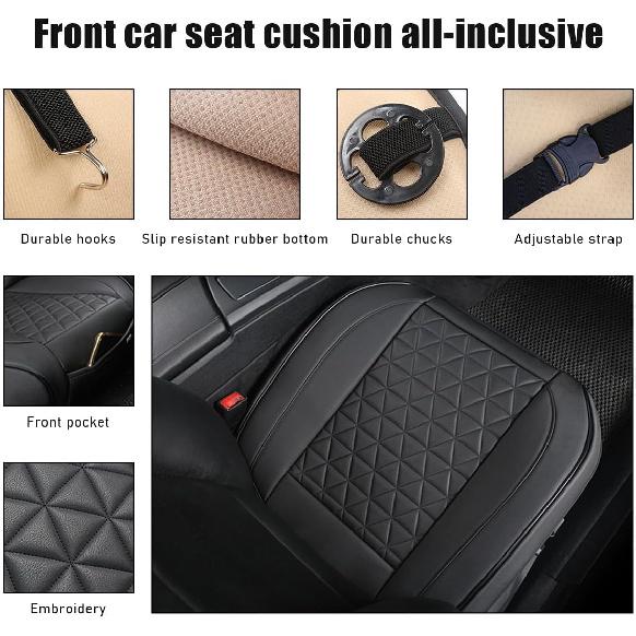 Car Front Seat Cover, 22"×24" Luxury PU Leather Auto Seat Protection Cover, Comfortable Anti Slip Front Bottom Seat Cushion with Full Wrap,