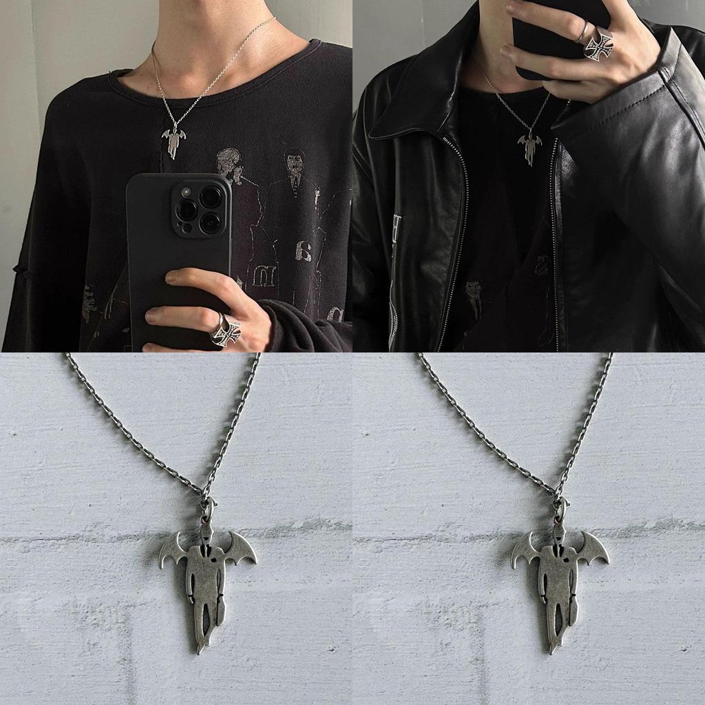 Halloween Vampire Mythology Pendant Necklace With Wing Motif For Costume Accessory