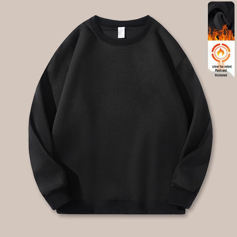 Men's Versatile Plus Velvet Long Sleeve Round Neck Pullover for Autumn/Winter