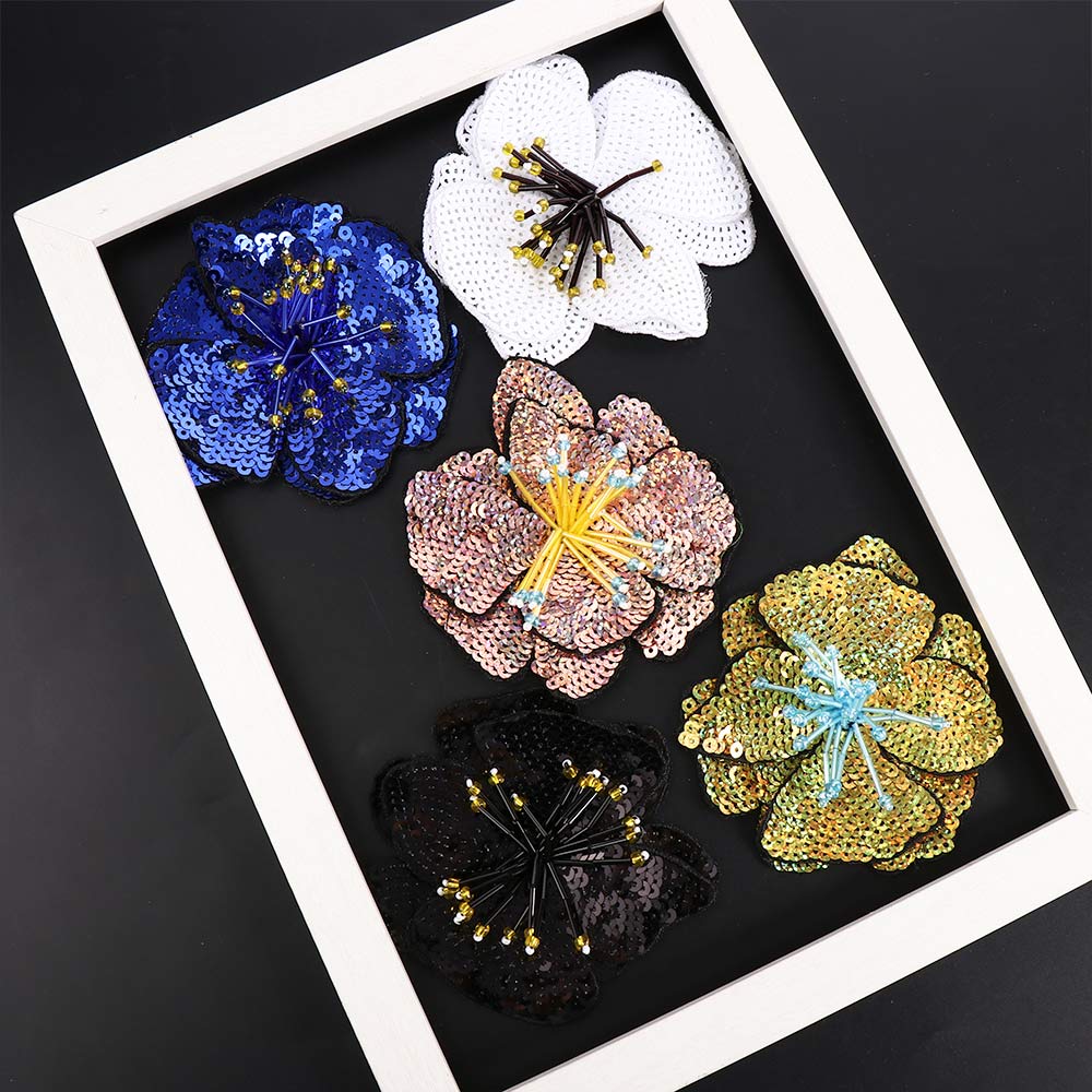 

Large Flowers for Clothes Embroidery Sequins Clothing Accessories Sew On Patch Applique Patches білий
