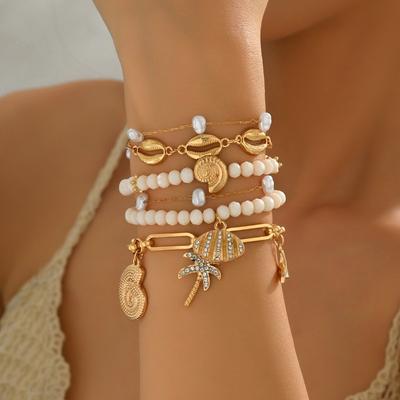 Böhmisches Armband neuer Urlaubsstil Reisperlenlegierung Muschelanhänger Armbandset