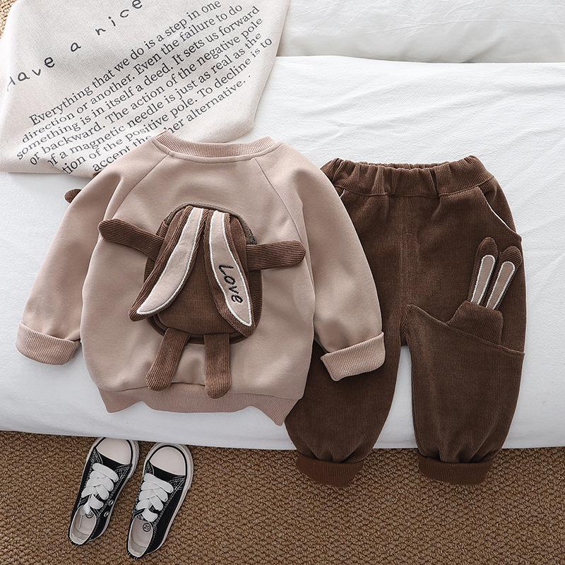 Autumn and Winter Boys Clothing Set New Children's Korean Edition Hooded Sweater Pants Two piece Set Girl Baby Velvet Set