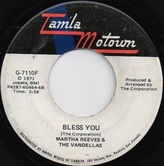 

7inch Record MARTHA REEVES & THE VANDELLAS - Bless You G7110F TAMLA MOTOWN 1971 Canada Soul/Funk Used