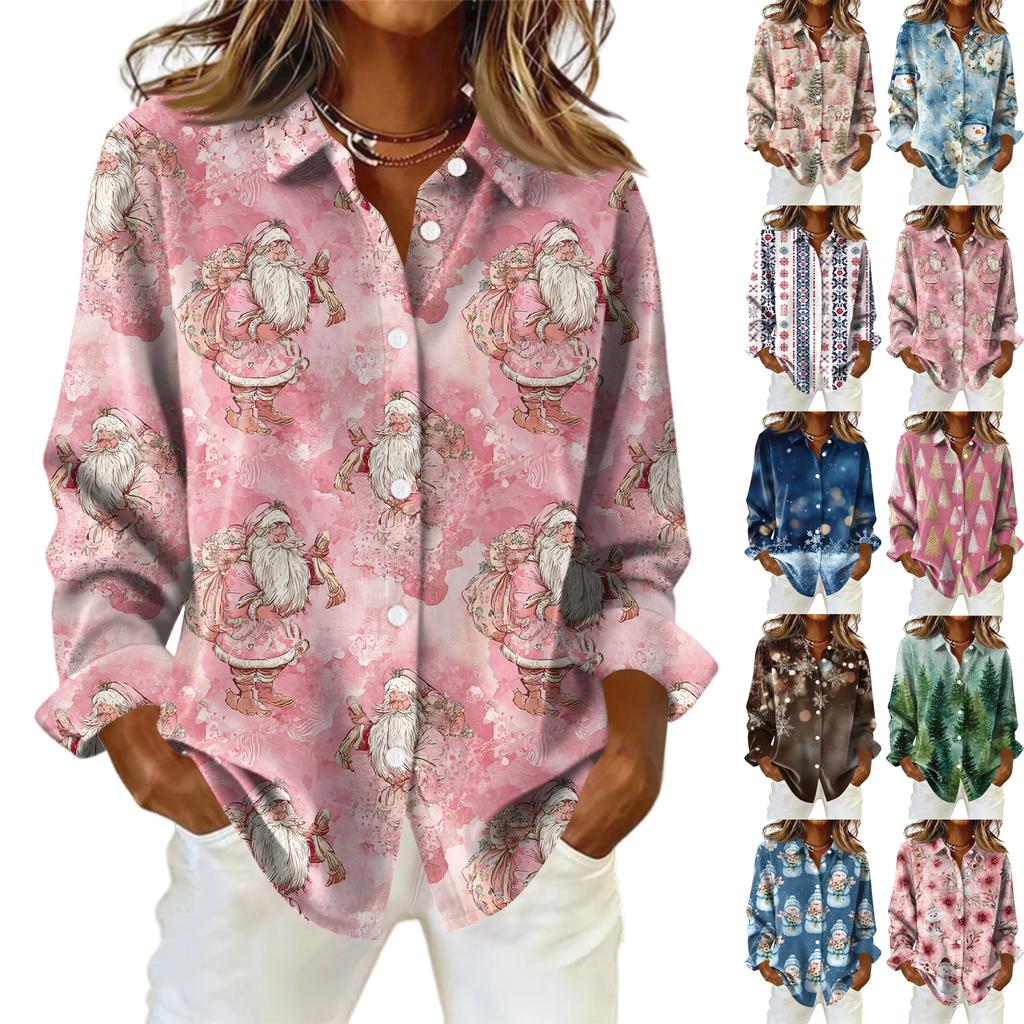 Women's Shirt With Floral Print Buttons, Long Sleeved Casual Regular Shirt Blouses Casual Plus Size Basic Tops