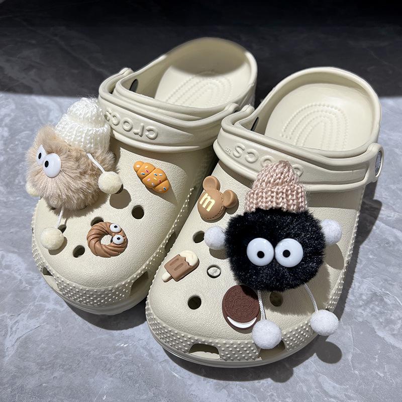 Coal Briquette Plush Doll Shoe Ornaments: Removable & Cute Clog Accessories 
