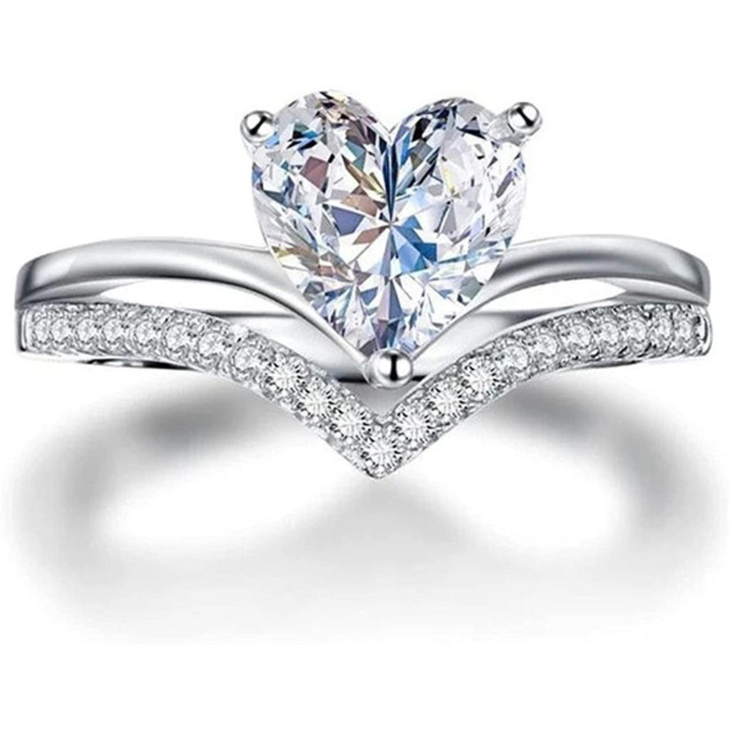 Heart Shaped Cubic Zirconia Ring with Pavé Set Stones Adjustable Band for Women Elegant Jewelry Accessory