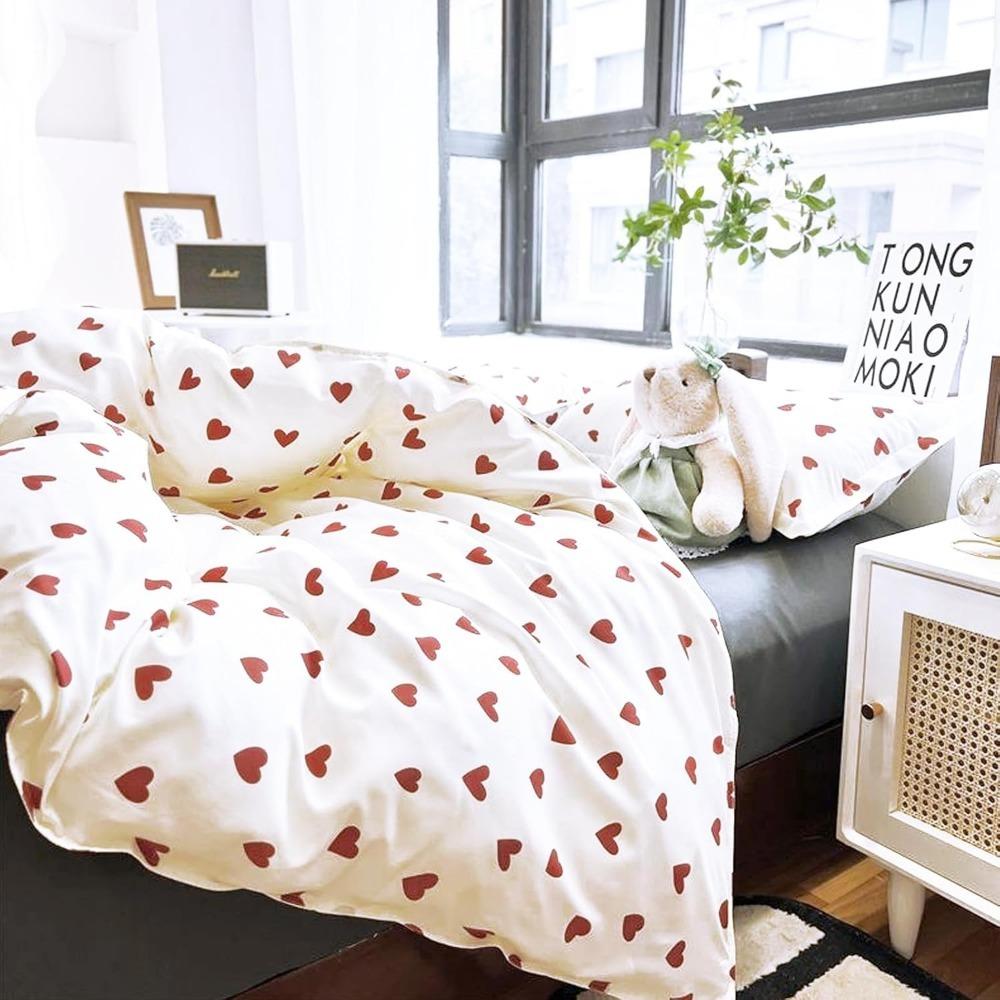 aesthetic heart-shaped pattern, Duvet Cover White red zipper ultra-fine fiber down duvet cover setsuitable for girls and women