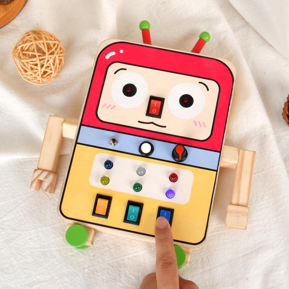 Kids Wooden Busy Board Robot Sensory Board Switch Toy With Remote Control Led Lights Gifts For Boys Girls