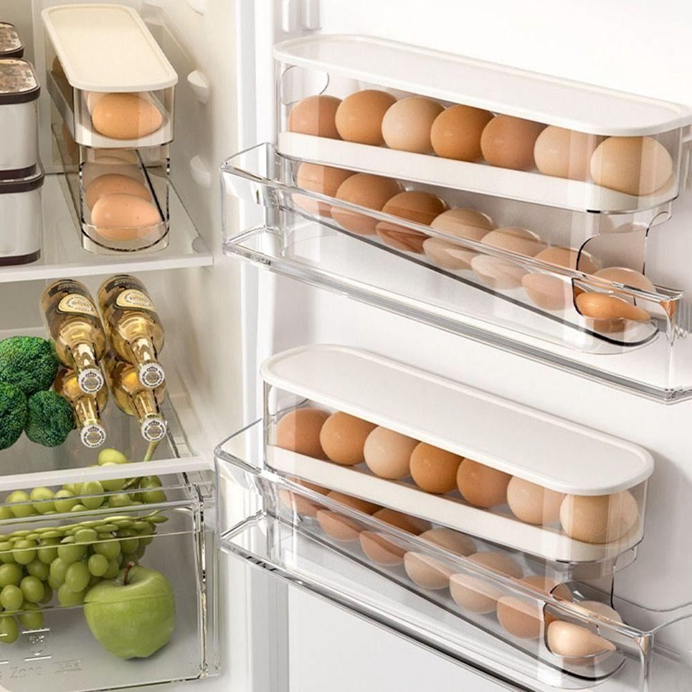 2Pcs Anti-fall Double-layer Egg Storage Racks Plastic Rolling Egg Dispenser Egg Holder  for Home