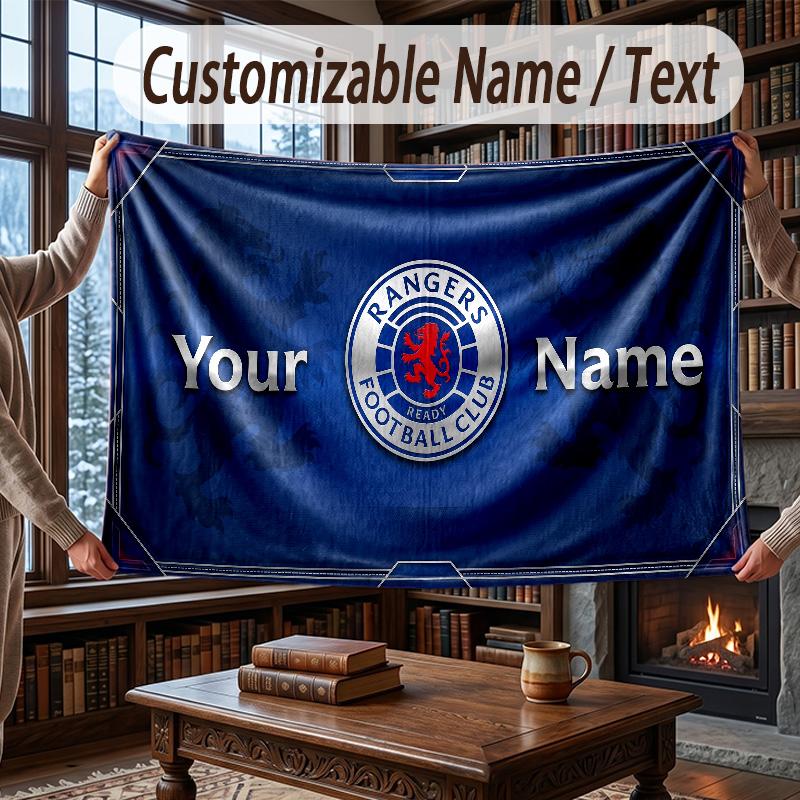 Custom Name Flannel Throw Blanket Rangers FC Pattern Warm Home Decoration