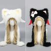 Furry Cartoon Head Cover with Ear for Outdoor Sports Furry Hat Kitten Oversized Headgear Hat for Winter