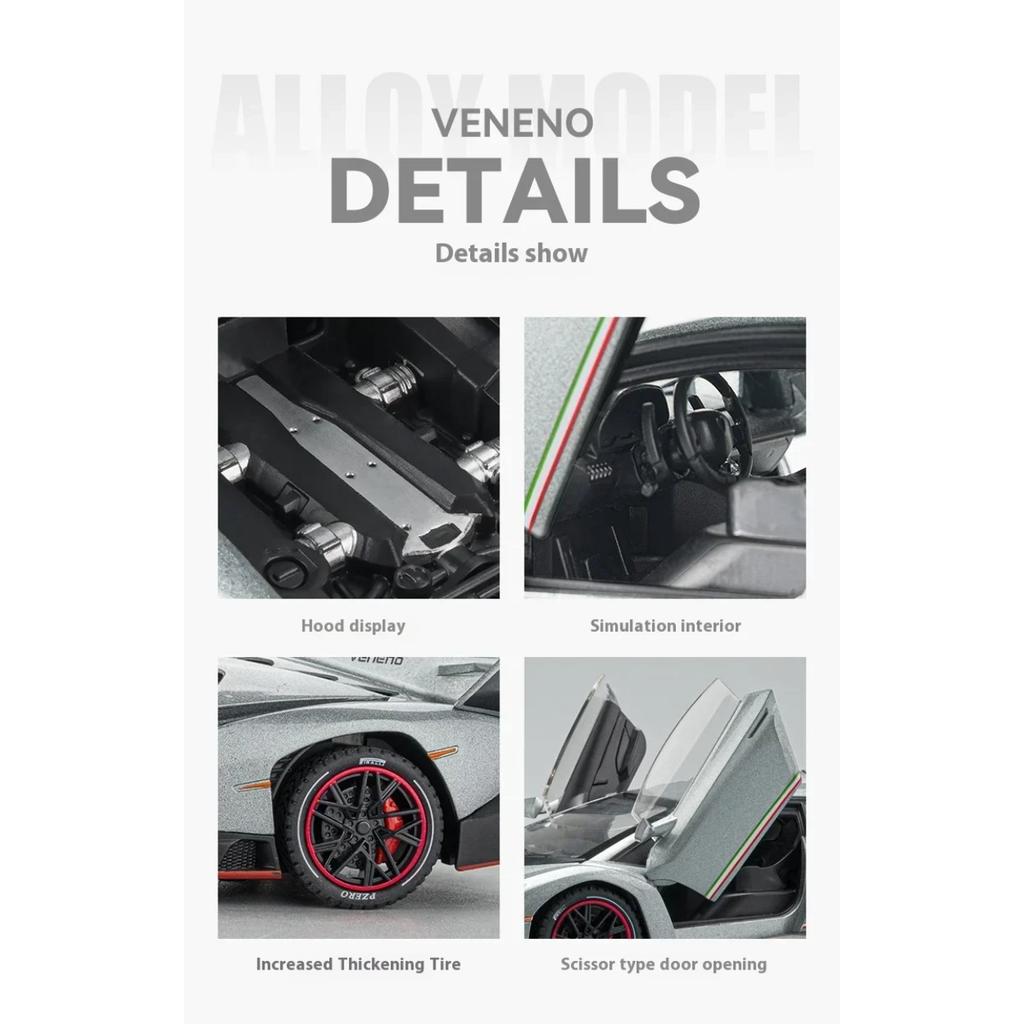1/24 Lamborghini Poison Veneno Car Alloy Car Diecast Metal Model Sound Light Pull Back Toy Collect Gift Box Ornaments Kids Toys