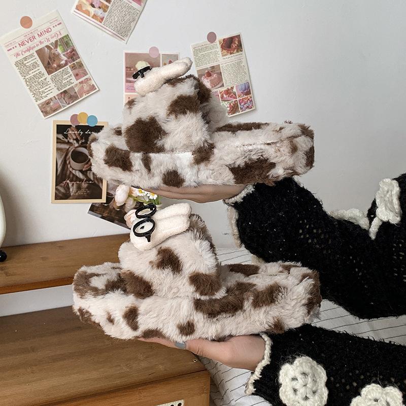 2025 New Cute Cartoon Fluffy Slippers Women's Autumn and Winter Home Indoor Non-slip Thick Bottom Student Dormitory Cotton Mop