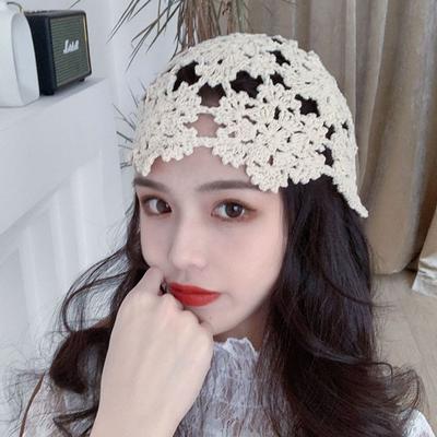 Oddychająca Dziergana Czapka z Otworami Kwiaty Letni Beret Czapka Codzienna Moda Czapki Beanie Damskie