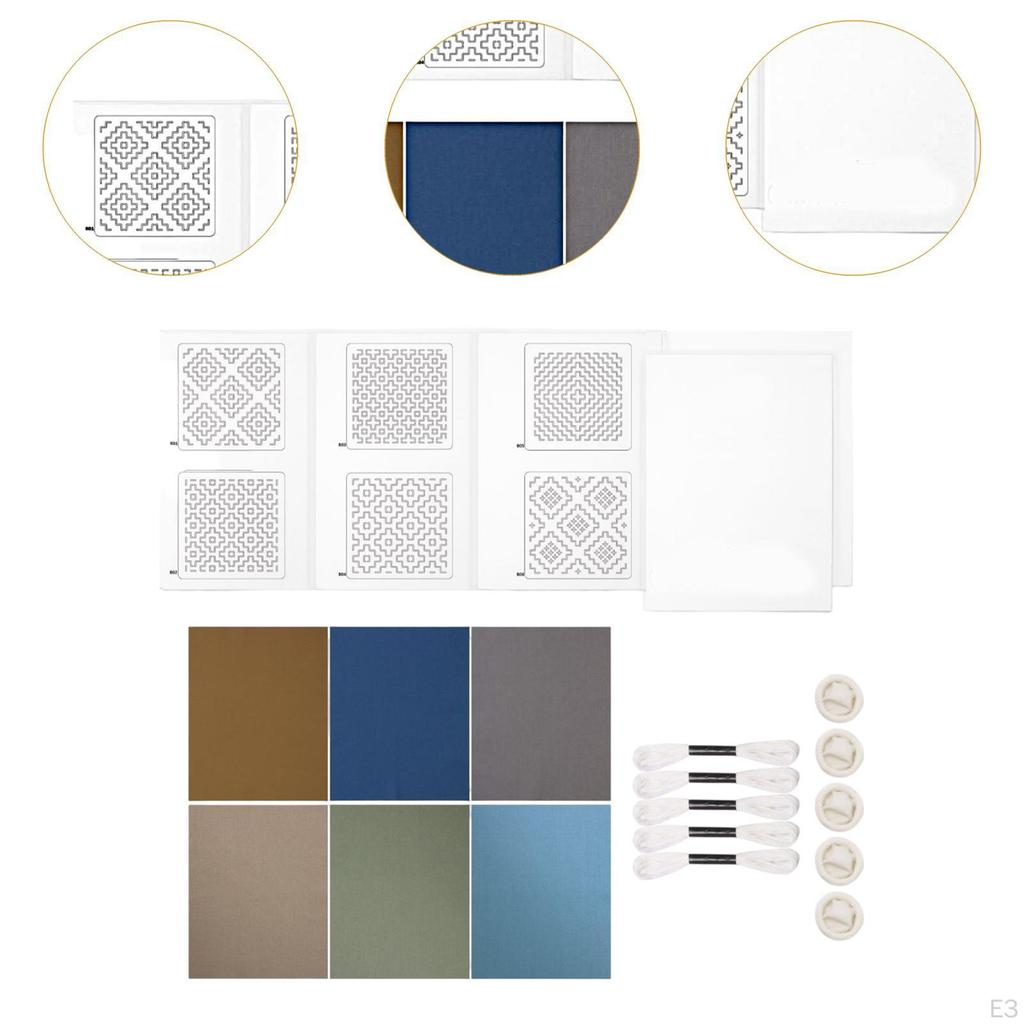Embroidery Starter Kit Sashiko Coasters DIY Practice Kits Stencil for Handmade