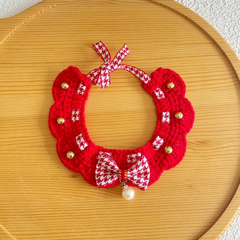 New Year Red Knit Scarf for Pets - Handmade Crochet for Cats and Dogs, Warm Spring Festival Outfit