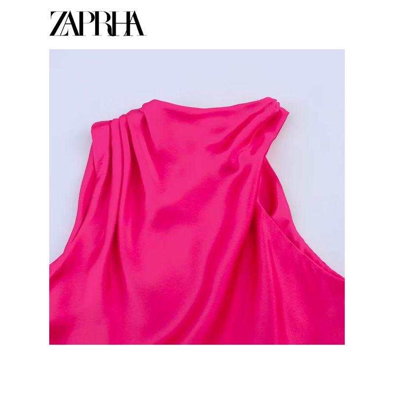 Zaprha 2025 New Dress Elegant Asymmetry Silk Satin Texture Midi Skirt Split Length Dress 3170399