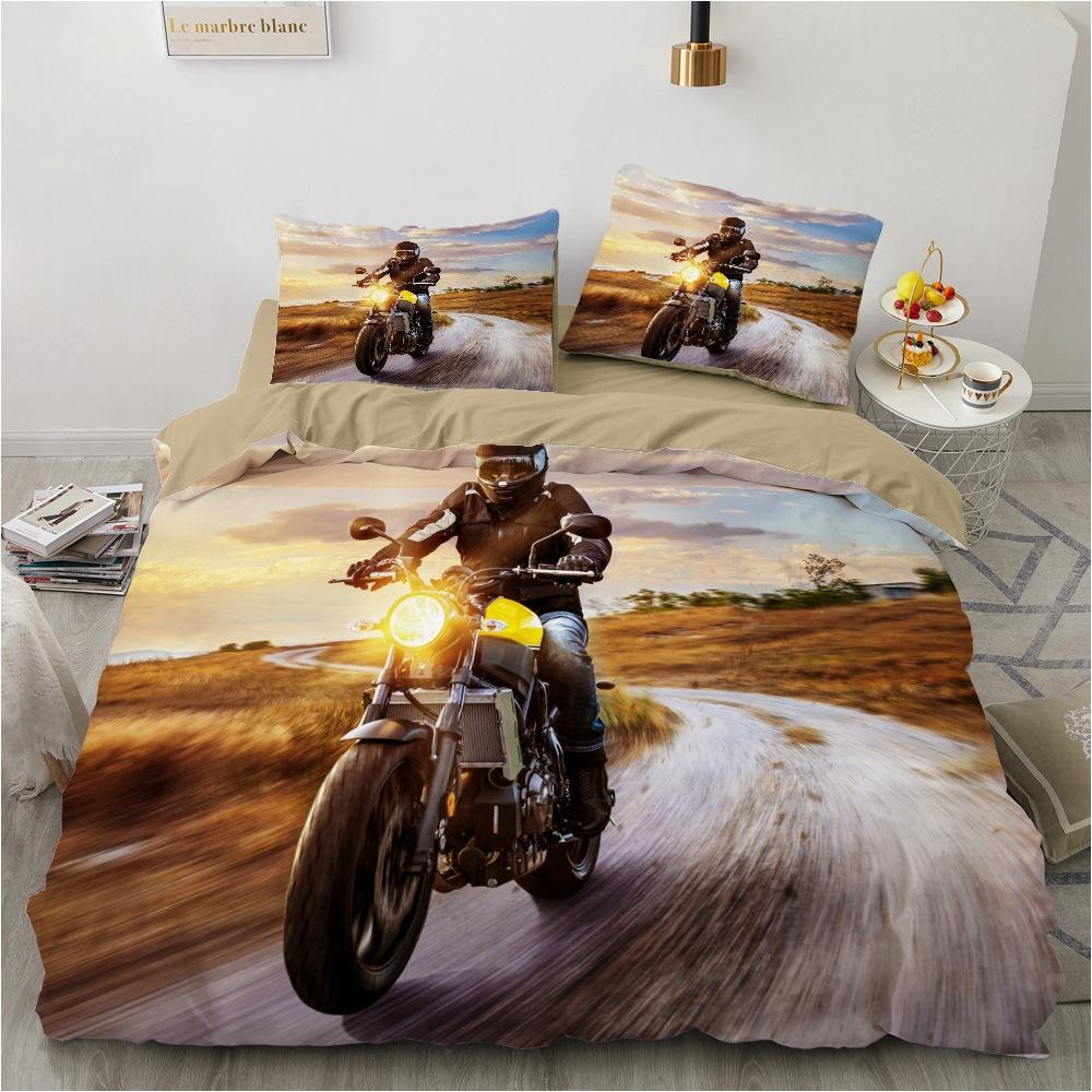 3D Sports Car Bedding Set for Boys Teens Room Soft Down Duvet Cover AU140 * 210 Full Size Bed Cover Motorcycle Print Quilt Cover