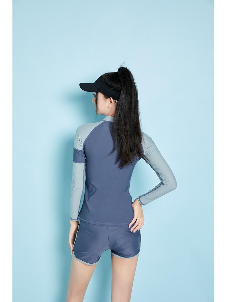 Bañador Deportivo de Dos Piezas para Mujer de Manga Larga de Secado Rápido con Cremallera