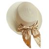 Summer Elegant Ribbon Bow Pearl Grass Hat Women's Seaside Beach Outing Shading Versatile Top Hat Tide
