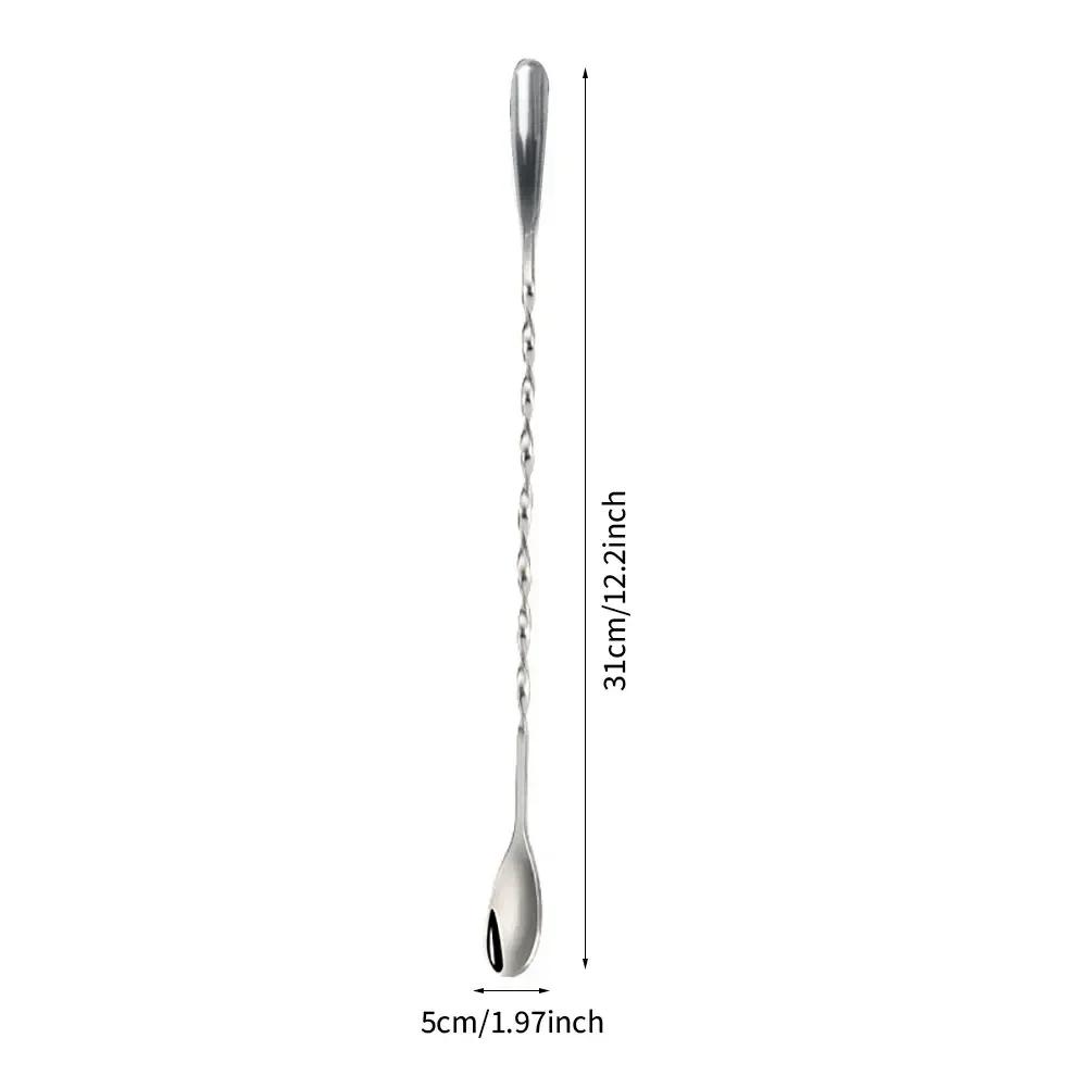 Stainless Steel Stir Bar Spoon Mixing Ounces Cocktail Spoon Spiral Pattern Bartender Tools Teadrop Spoon Bar Tool