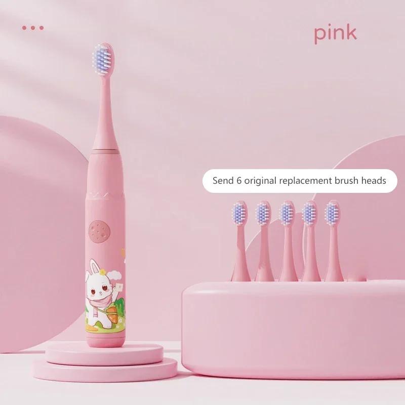 Spazzolino elettrico sonico per bambini IPX7 impermeabile, colorato, con cartoni animati, per uso da parte dei bambini, setole morbide sostituibili con testine per spazzolino da denti