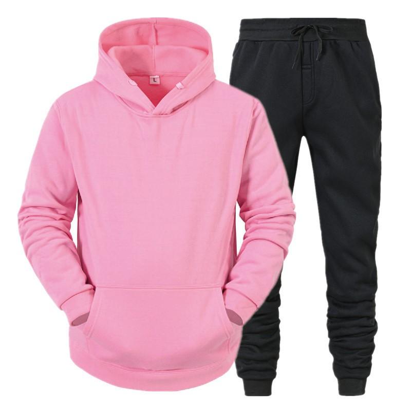 Mens Hooded Fleece Sweatshirt Set Solid Color Sport Tracksuit Winter Warm Long Sleeve Pants
