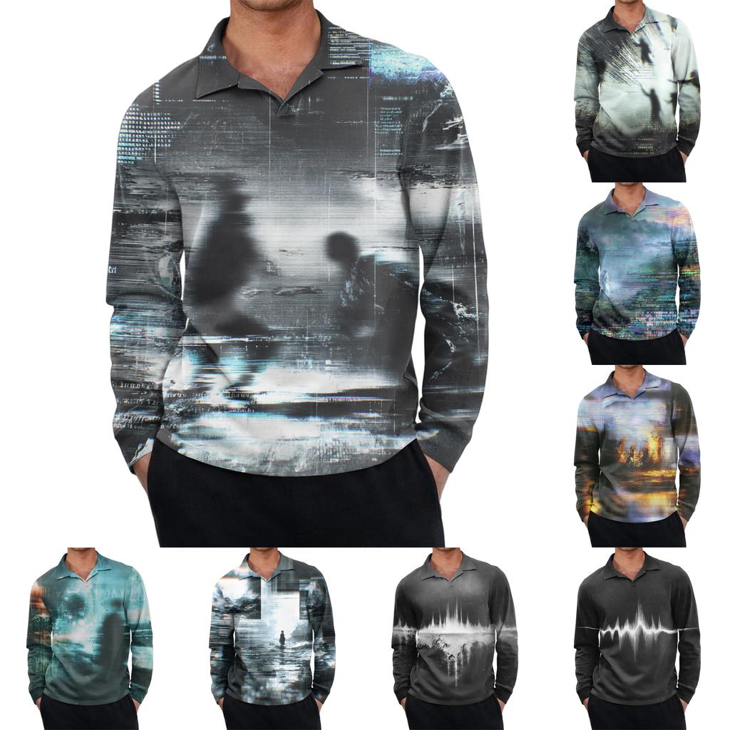 Men's Casual Retro Small V-neck Long-sleeved Top