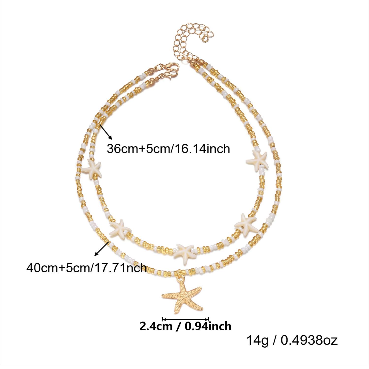 

2Pcs/Set Summer Starfish Seed Bead Necklace For Women Bohemian Handmade Colorful Choker Beach