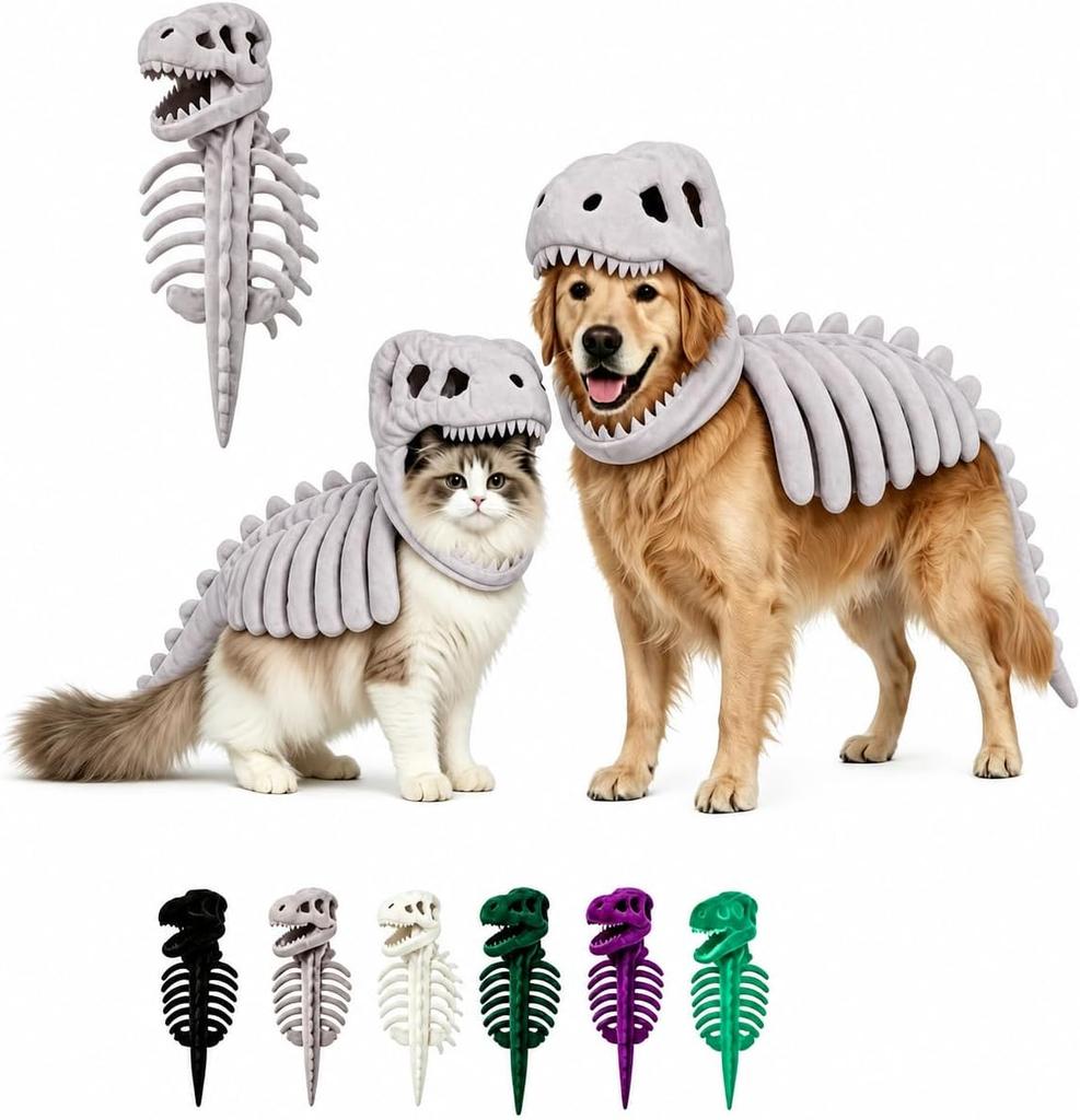 Pet dinosaur skeleton-shaped clothing, soft plush material, 3D three-dimensional tailoring, suitable for cat and dog dress-up clothing, suitable for
