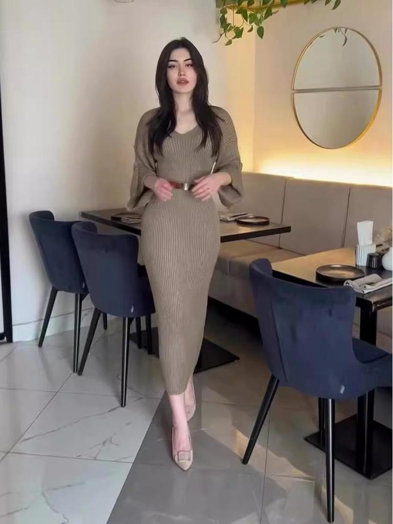 2024 Autumn European & American Women's Solid Color Long Slim Knitted Bodycon Skirt