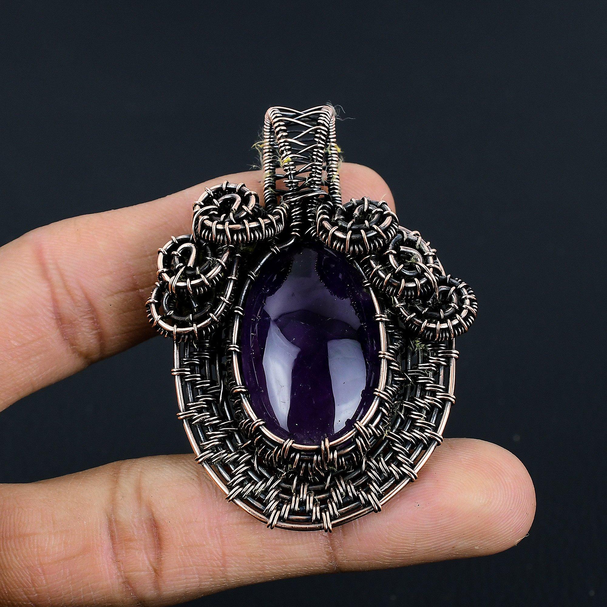 

Аметистовый кулон, ювелирное изделие из драгоценного камня, кулон, обернутый медной проволокой 999 пробы, подарок для женщин, кулон ручной работы 2.55 Inches