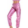 Glänzende, holografische, dehnbare, metallische Jogginghose für Damen, hohe Taille, Sweatpant, Hip-Hop-Club, Rave-Hose