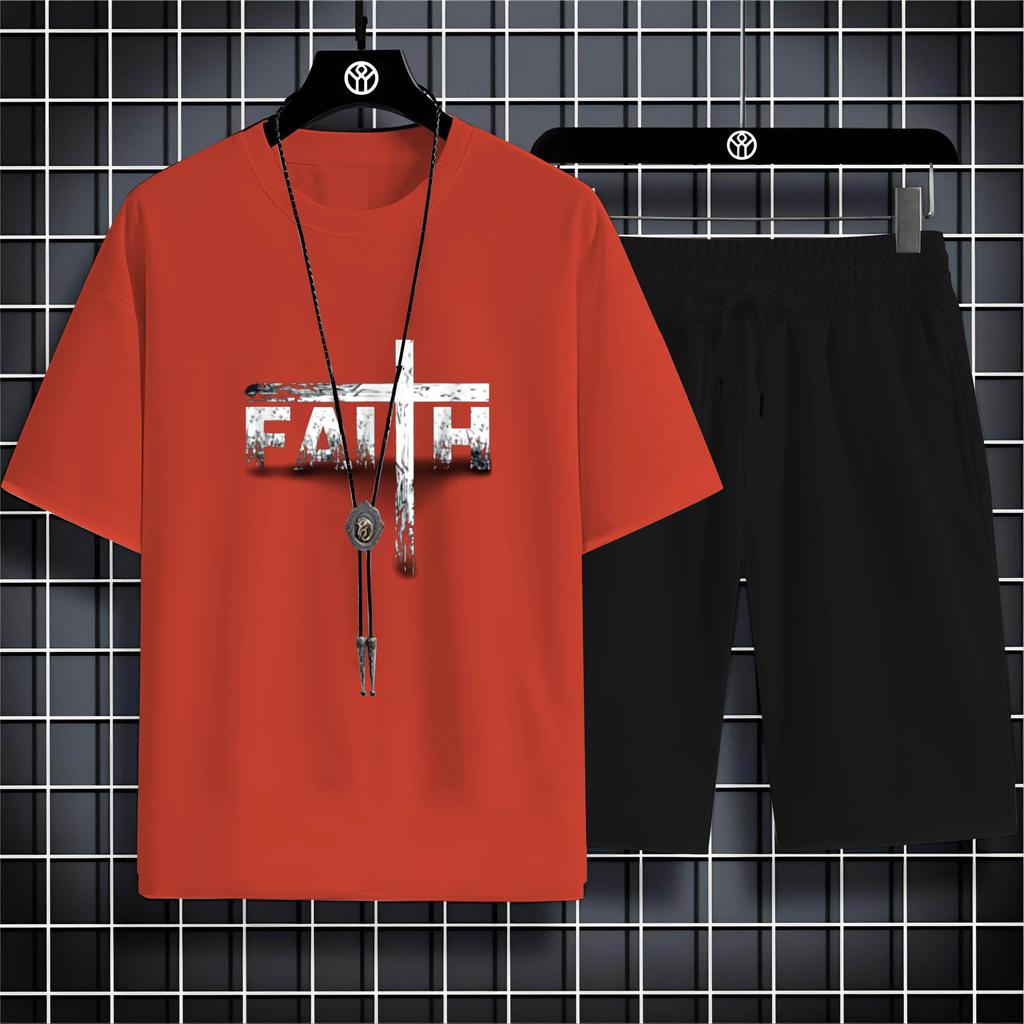 Vier Jahreszeiten Mode Lässig O Kragen 2d Trend Brief Drucken Herren Kurzarm T-Shirt Lose Bequeme Schnell Trocknende Anzug