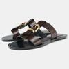 Fashion Metal Buckle Decoration Flat Sandal Women Unique Double Narrow Band Design Flats Summer Sexy Open Toe Holiday Beach Shoe