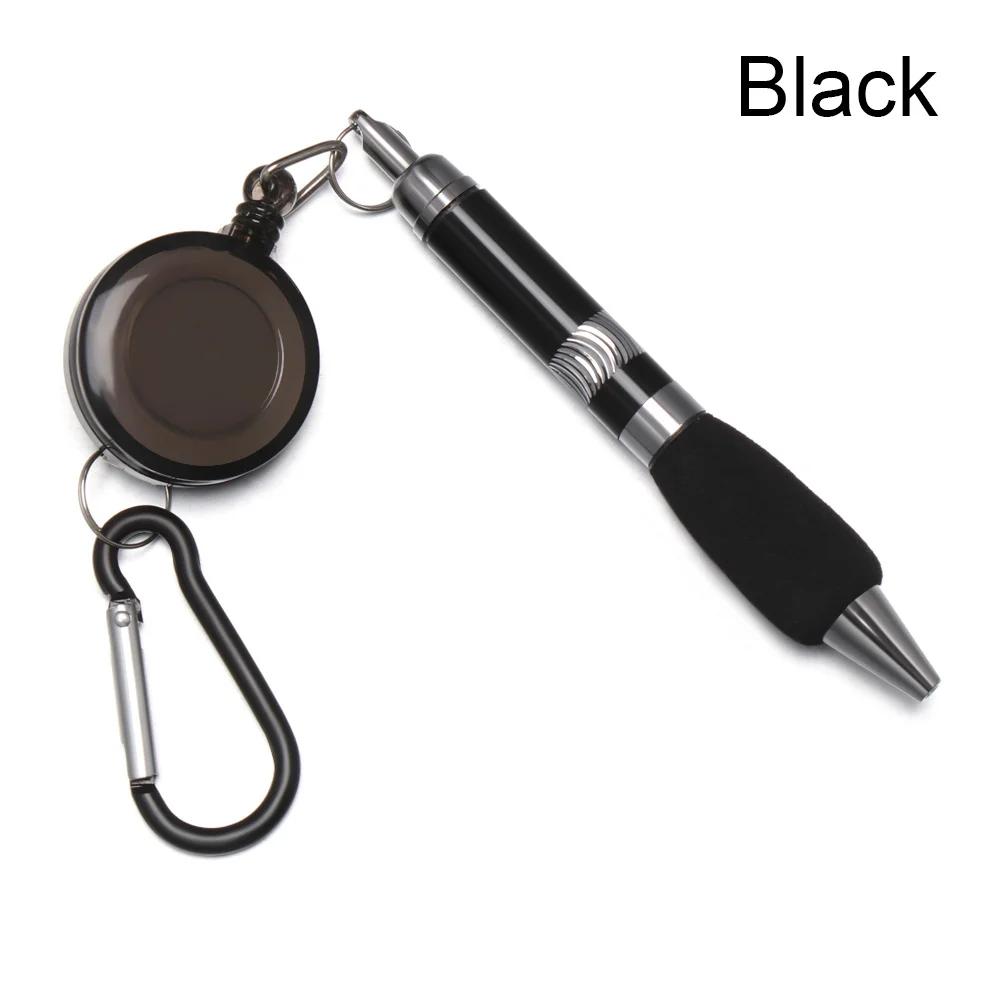 1Pc Metal Retractable Pull Rope Ballpoint Pen Lanyard Key Chain Mountaineering Buckle Stationery Writing Tool School Supplies чёрный