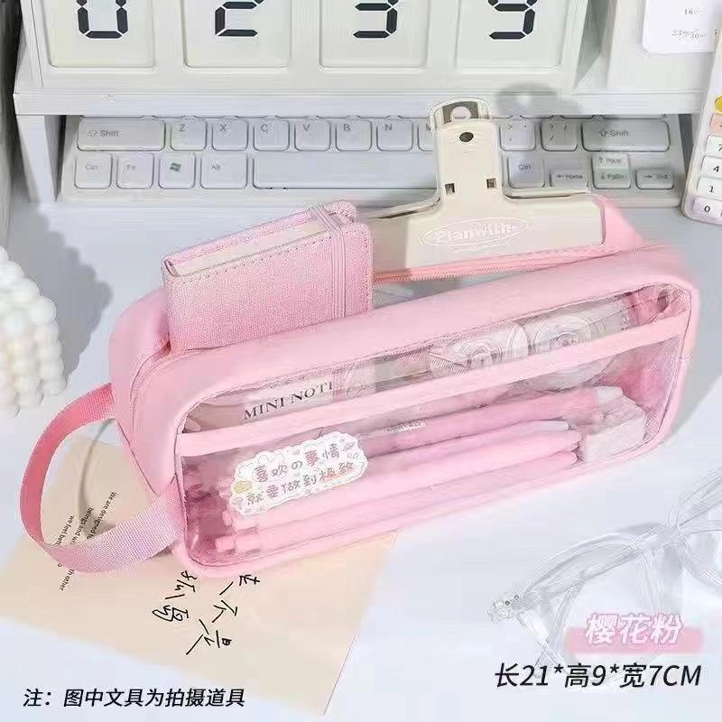 PVC transparent pencil case, simple three-dimensional zipper storage, waterproof stationery, cosmetic bag box, portable and exquisite