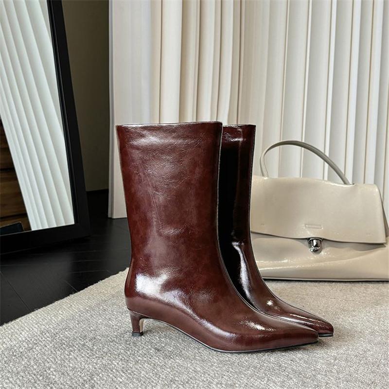 Fashion New Autumn Winter Split Leather Women Boot Shoes for Women Pointed Toe Mid-calf Boots Fashion Boots Handmade Zapatos De Mujer