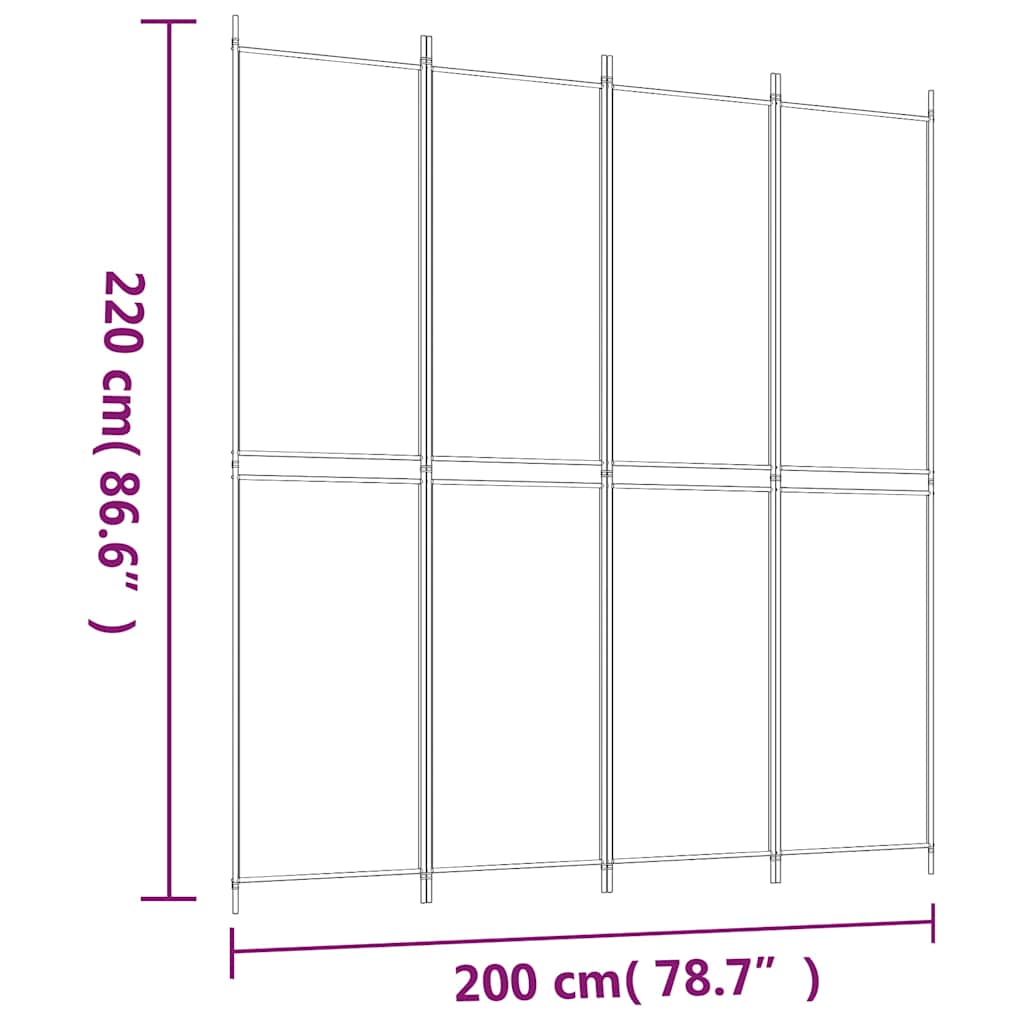 4 Piece Black Room Divider 200 X 220 Cm Fabric