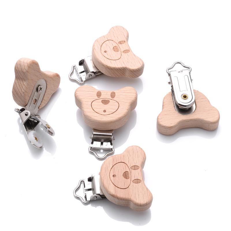 1Pcs Printing Animal Dummy Clip Beech Wood Nipple Clip For Teether Chewing Toys Accessory DIY Anti-Drop Baby Pacifier Chain
