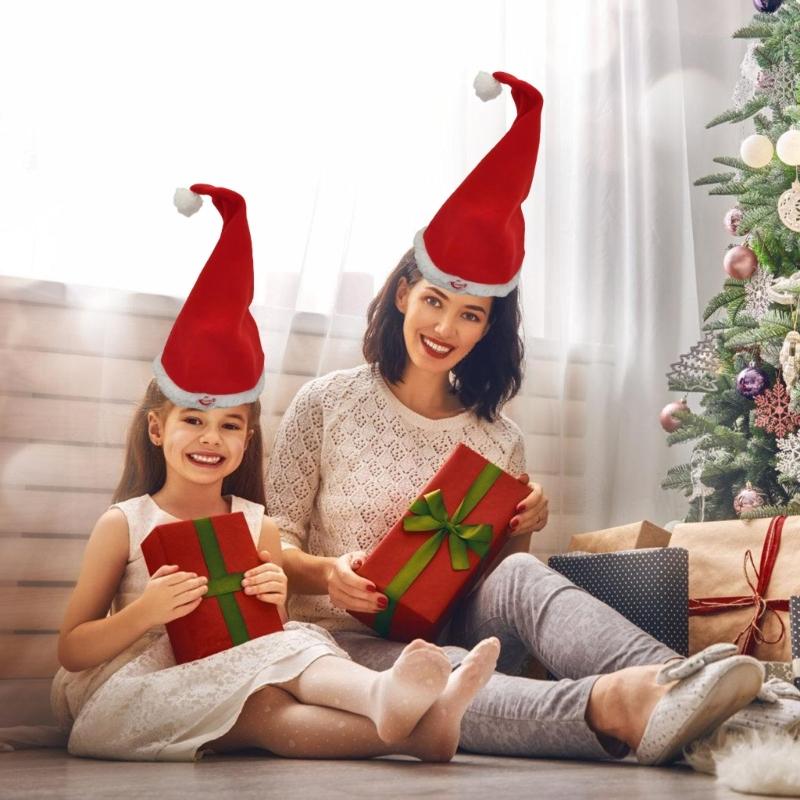 Pacote com 2 Chapéus de Papai Noel Musicais Dançantes Alimentados por Bateria Balanço Automático Chapéu de Festa de Natal com Música Embutida para Reuniões Familiares