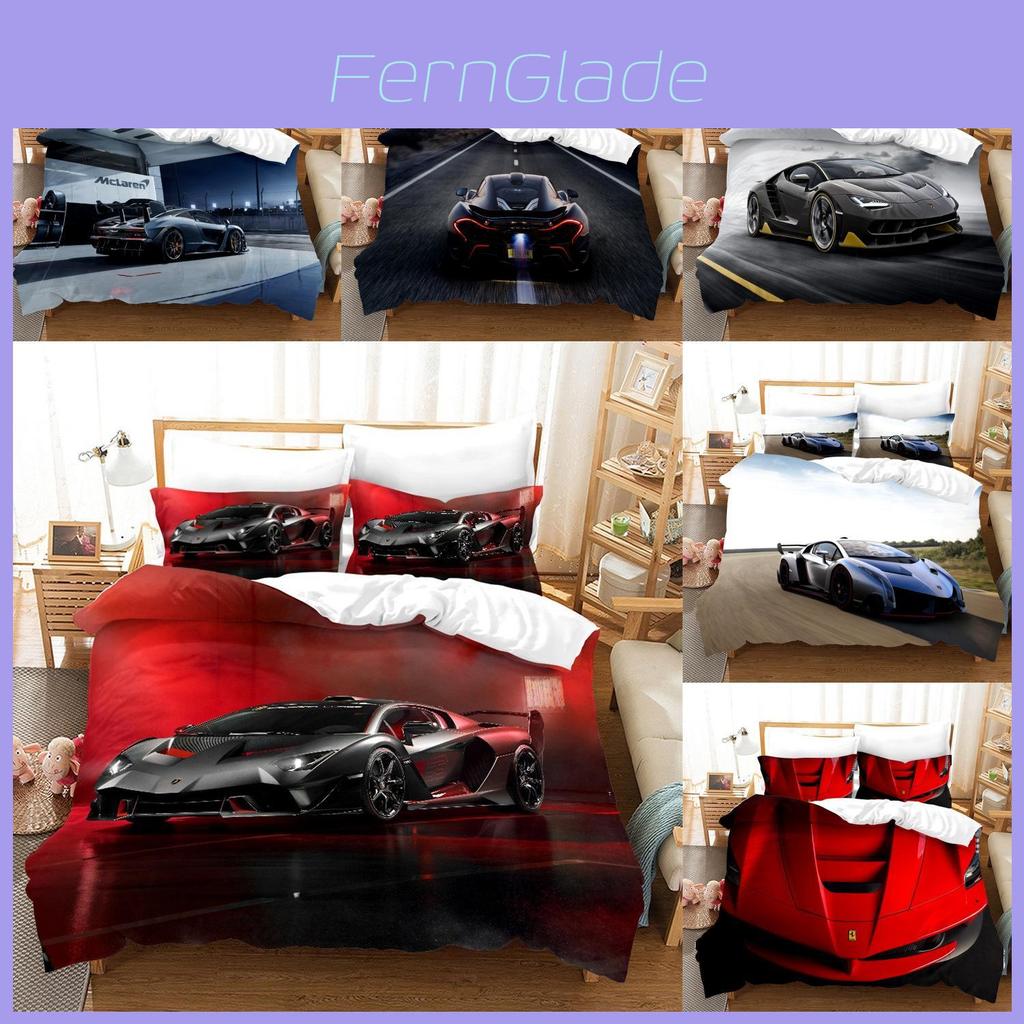 Set Biancheria da Letto con Stampa di Auto Sportive in Tessuto Tintura Attiva per Decorazione Camera da Letto dei Bambini