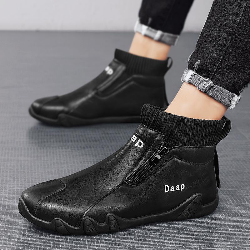 Pantofi Casual de Iarnă pentru Bărbați, de Lux, cu Vârf Rotund, Glezniere pentru Bărbați, Ușori, Slip-on, pentru Mers, de Exterior, Impermeabili, Adidași Înalți pentru Bărbați